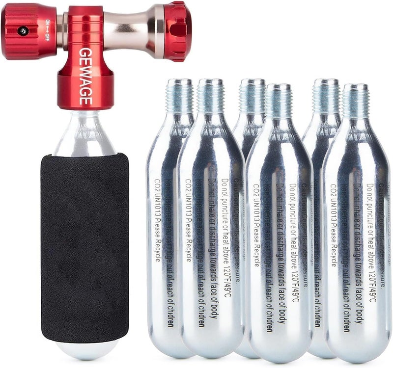 GEWAGE CO2 Inflator with 4 or 6 X 16g Cartridges - CO2 Bike Pump Presta & Schrader Valve Compatible - CO2 Bike Tire inflator for Mountain and Road Bike - Image 1